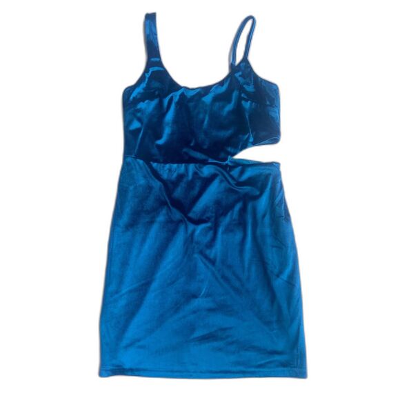 Lulus Teal Blue Velvet Cutout Velour Cabaret Cutie Bodycon Mini Dress L - Picture 2 of 5